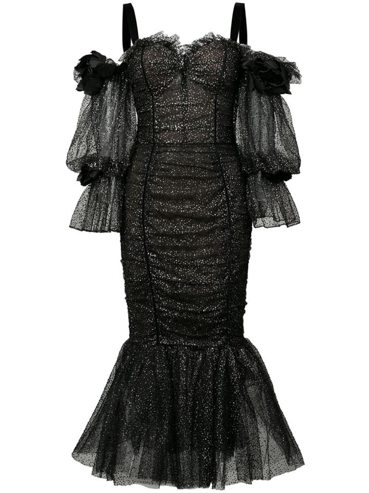 Marchesa Tulle Midi Tea Dress - Black