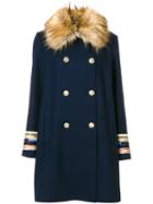 Bazar Deluxe - Faux Fur Collar Coat - Women - Polyamide/wool - 40, Blue, Polyamide/wool