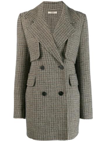 Odeeh Houndstooth Double-breasted Coat - Brown