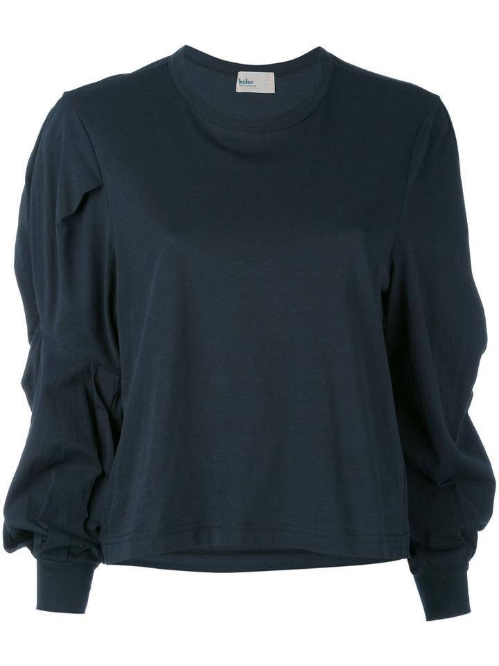 Kolor - Gathered Sleeve Top - Women - Cotton - 3, Blue, Cotton