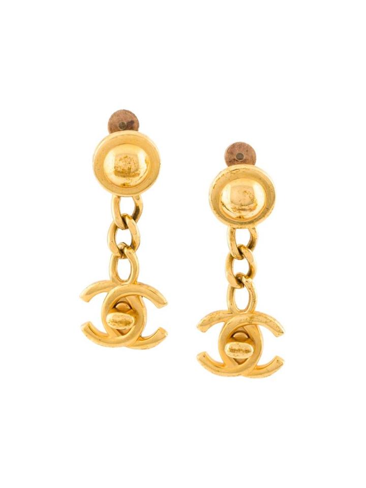 Chanel Vintage Cc Turnlock Drop Clip-on Earrings
