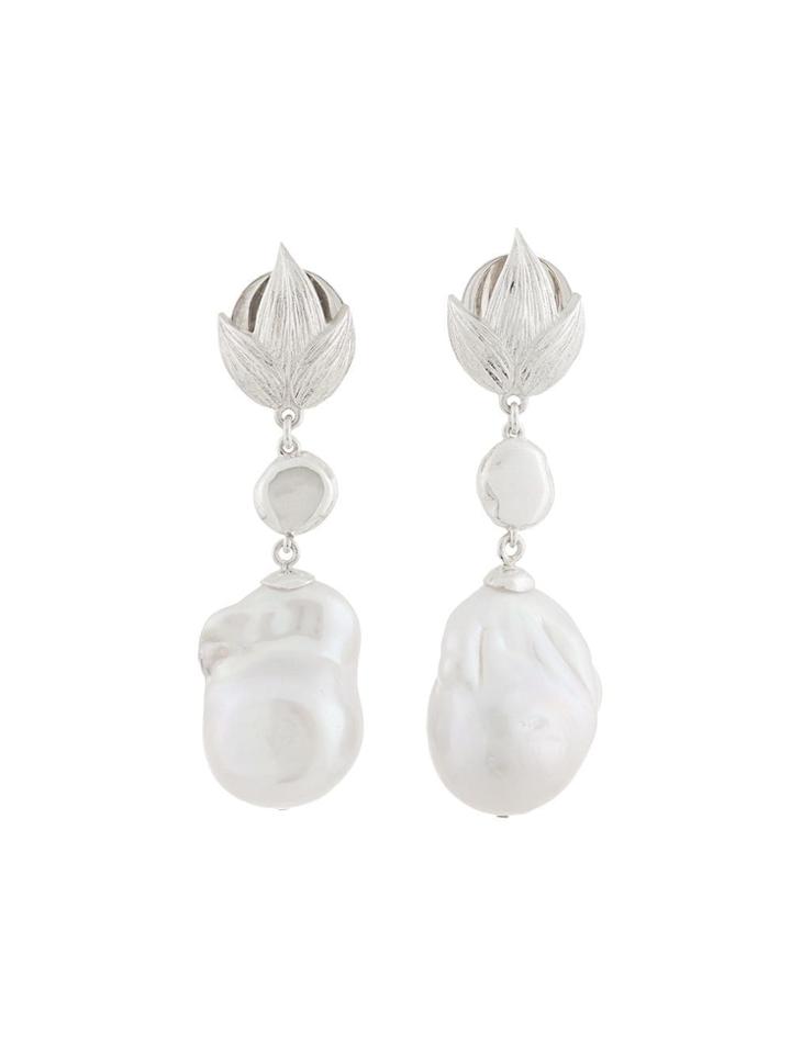 Meadowlark Etched Leaf Baroque Earrings - Metallic