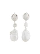 Meadowlark Etched Leaf Baroque Earrings - Metallic