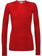 Prada Ribbed Knit Fitted Top - Red