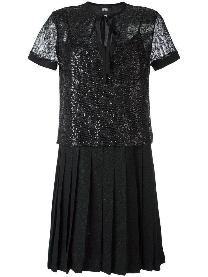 Cavalli Class Sequinned Mesh Dress, Women's, Size: 42, Black, Viscose/polyamide/acetate/polyester