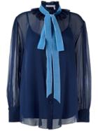 See By Chloé Velvet Collar Blouse, Women's, Size: 40, Blue, Polyester/polyamide