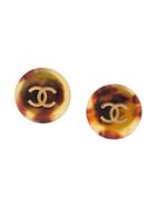 Chanel Vintage Round Clip On Earrings - Brown