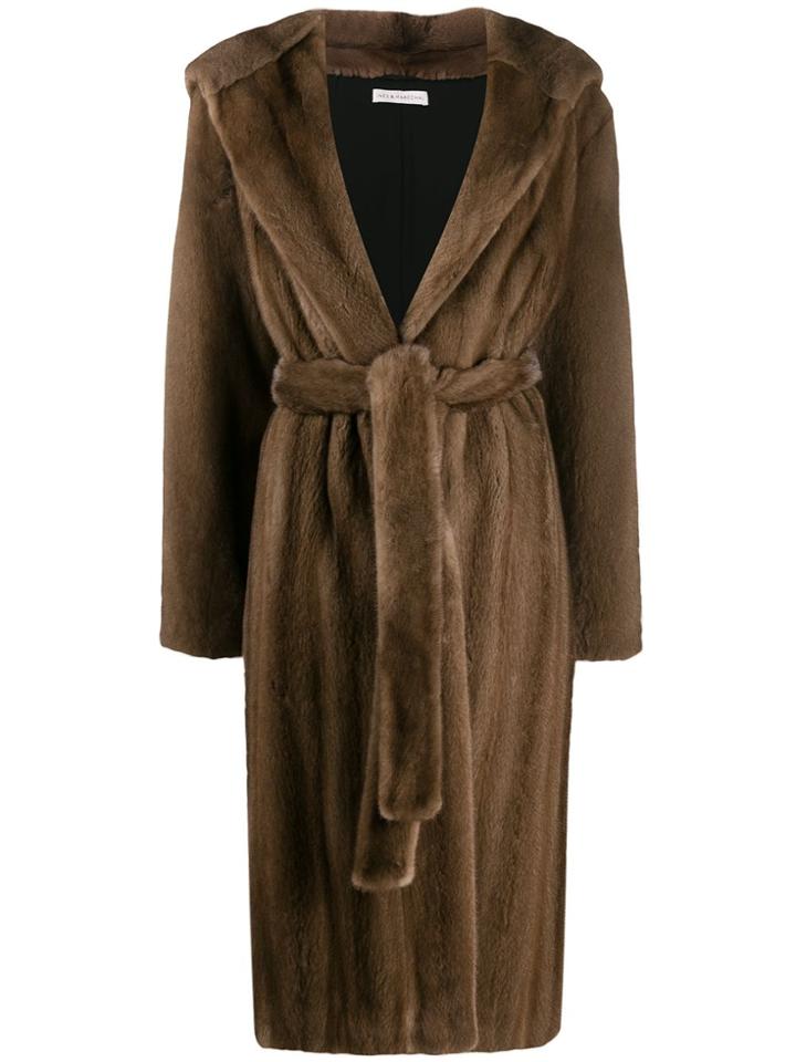 Inès & Maréchal Hooded Fur Coat - Brown