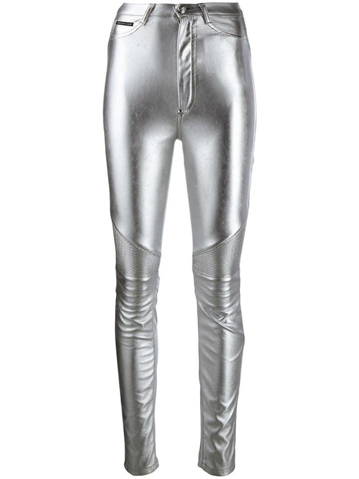 Philipp Plein High-waisted Biker Trousers - Silver