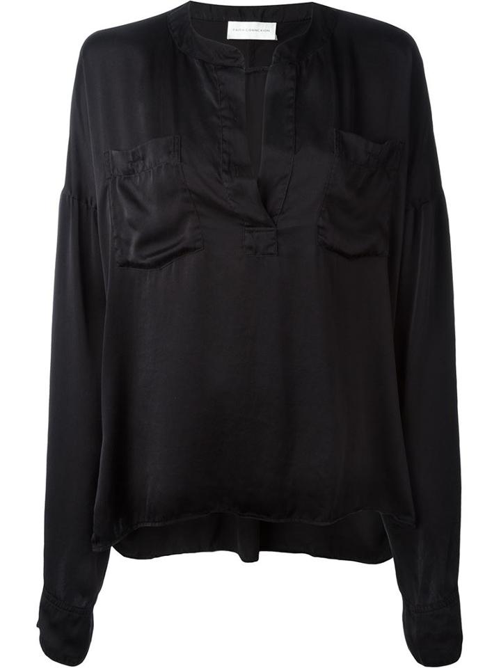 Faith Connexion Front Pocket Blouse, Women's, Size: S, Black, Silk