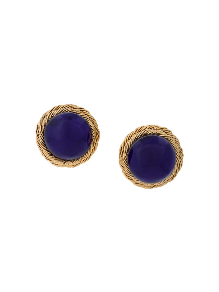 Chanel Vintage Twist Edge Round Earrings - Blue