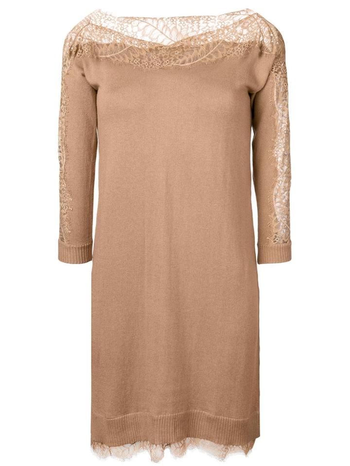 Twin-set Lace Trim Jumper Dress - Nude & Neutrals