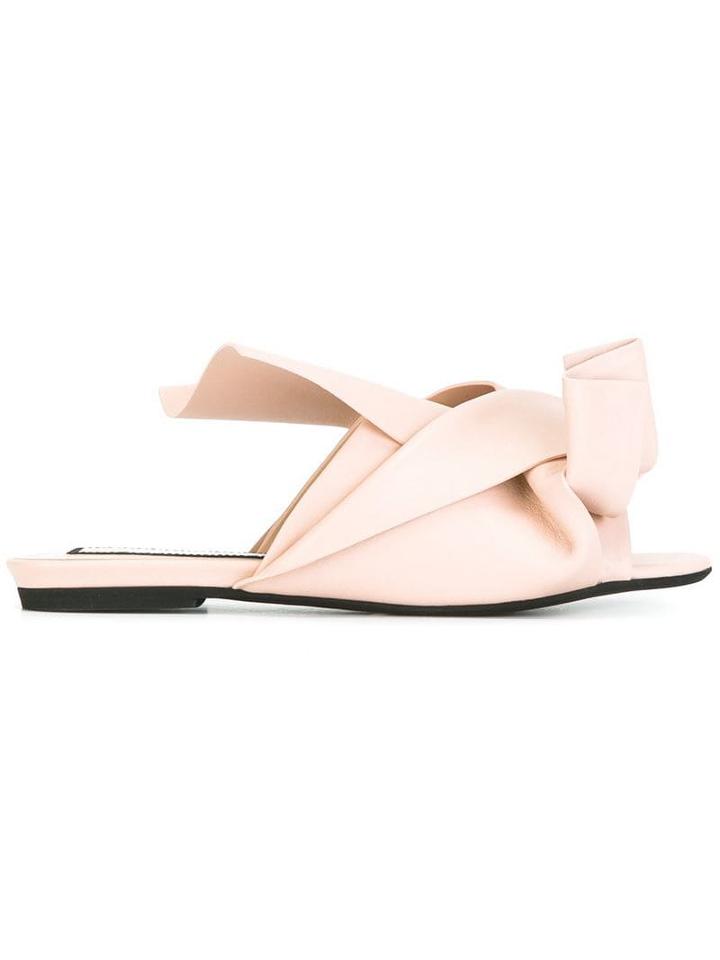 Nº21 Satin Flat Bow Mules - Neutrals