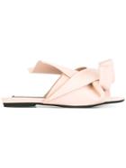 Nº21 Satin Flat Bow Mules - Neutrals