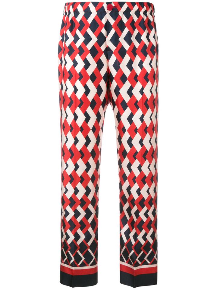 F.r.s For Restless Sleepers Geometric Print Cropped Trousers, Women's, Size: Medium, Pink/purple, Silk