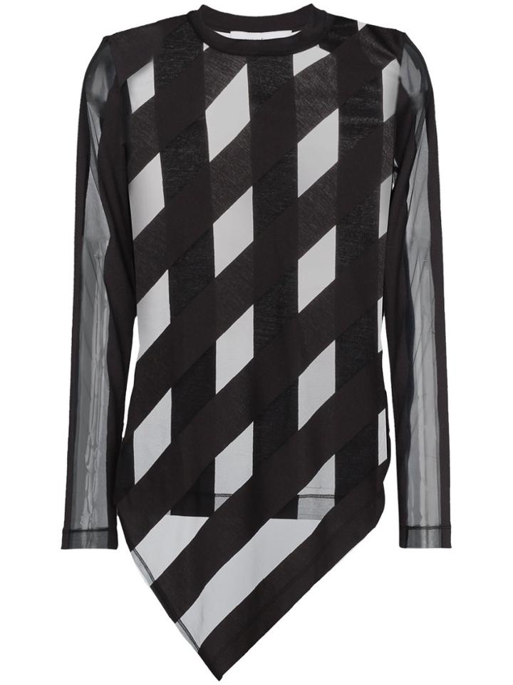 Marques'almeida Sheer Stripe Cotton Blend Asymmetric Top - Black
