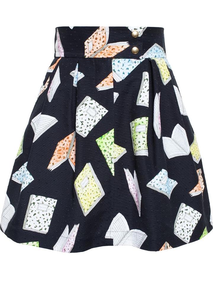 Olympia Le-tan Book Print Skater Skirt