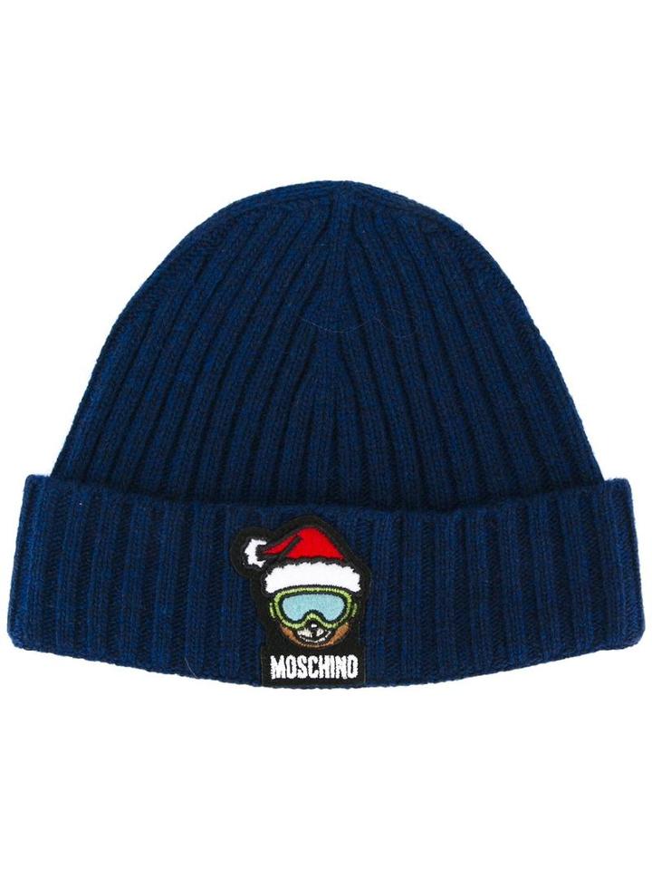 Moschino Ribbed Beanie, Men's, Blue, Polyamide/viscose/cashmere/wool