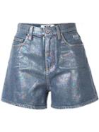 Msgm Iridescent Denim Shorts - Blue
