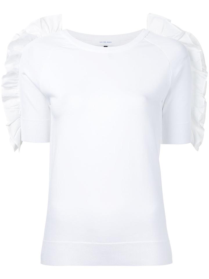 Le Ciel Bleu - Frilled Trim Top - Women - Nylon/polyurethane/rayon - 36, White, Nylon/polyurethane/rayon