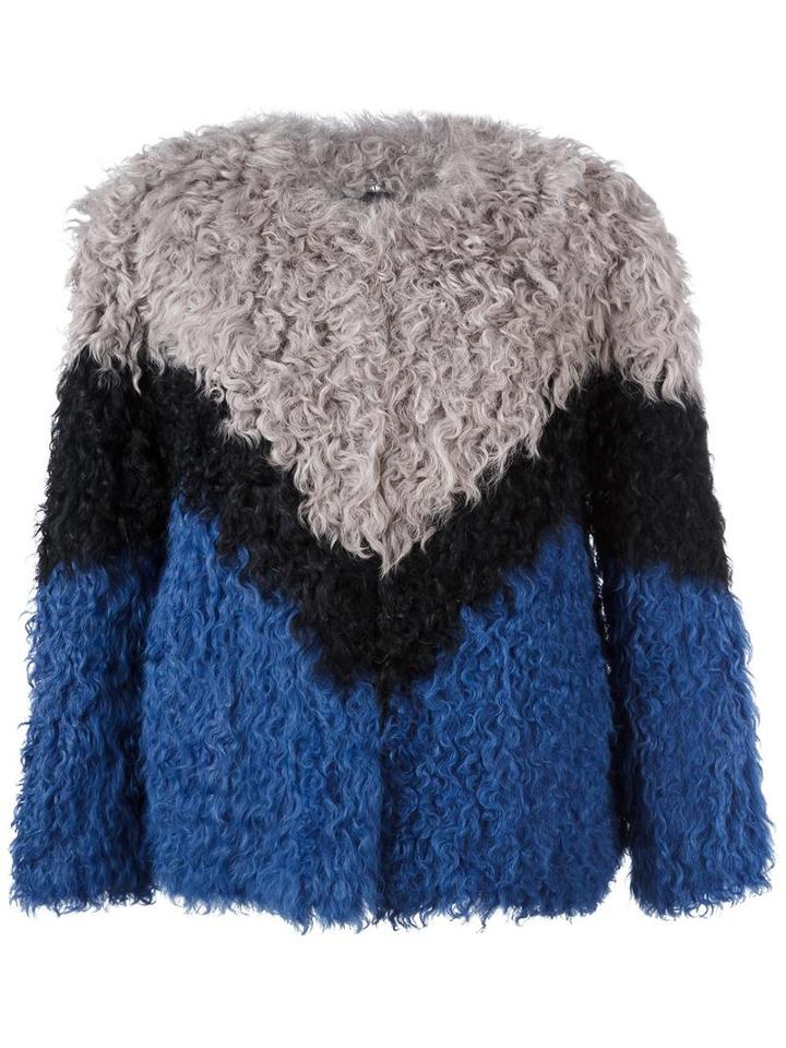 Ravn Tricolour Short Jacket, Women's, Size: 40, Grey, Lamb Fur