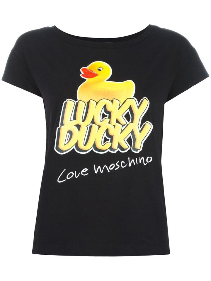 Love Moschino 'lucky Ducky' T-shirt, Women's, Size: 40, Black, Cotton/spandex/elastane