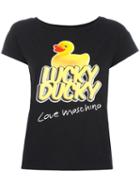 Love Moschino 'lucky Ducky' T-shirt, Women's, Size: 40, Black, Cotton/spandex/elastane