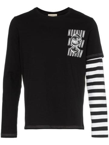 Nounion Deep Sleep Stripe Layered Cotton T-shirt - Black