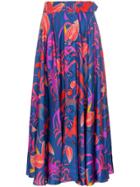 Borgo De Nor Leaf Print Belted Button-down Silk Skirt - Blue