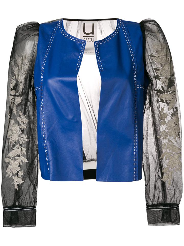 Aviù Contrast Biker Jacket - Blue