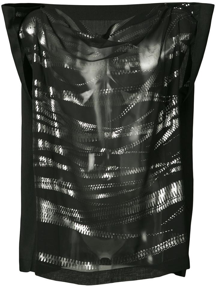 Issey Miyake - Sheer Foil Detail Top - Women - Polyester - 2, Black, Polyester