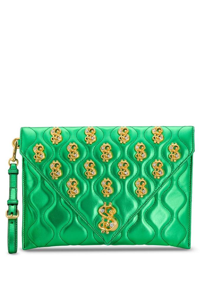 Moschino Dollar Sign Clutch - Green