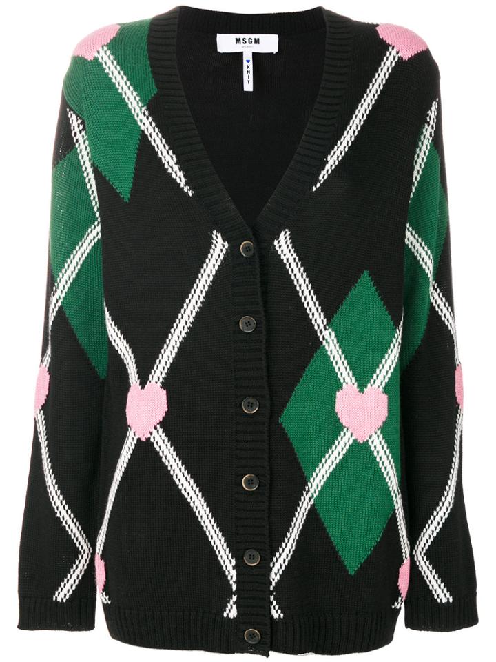 Msgm V-neck Heart Cardigan - Black