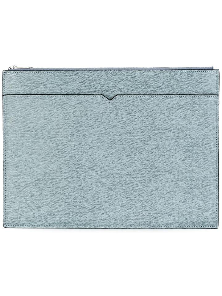 Valextra Multi Pocket Clutch, Men's, Blue, Calf Leather
