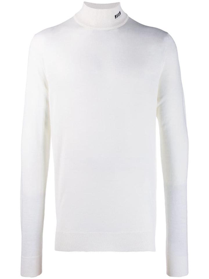 Msgm Logo Roll Neck Jumper - White