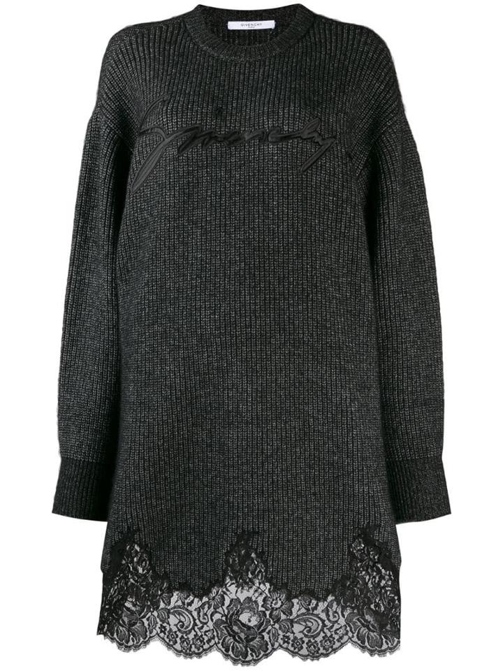 Givenchy Lace Scalloped Sweater Dress - Black