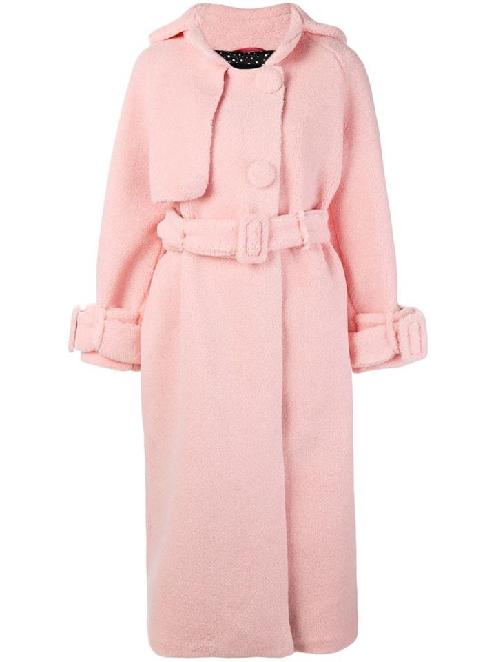 Parlor Belted Single-breasted Coat - Pink & Purple