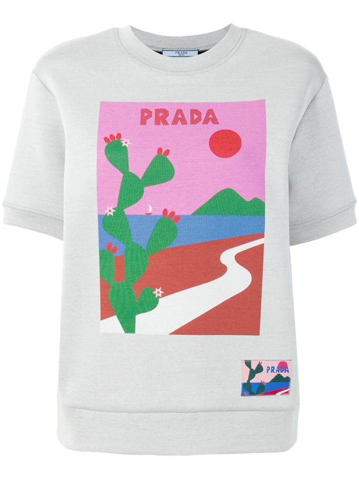 Prada Cactus Print Short Sleeve Sweatshirt - Grey