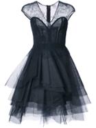 Monique Lhuillier Tulle Detail V-neck Dress - Black