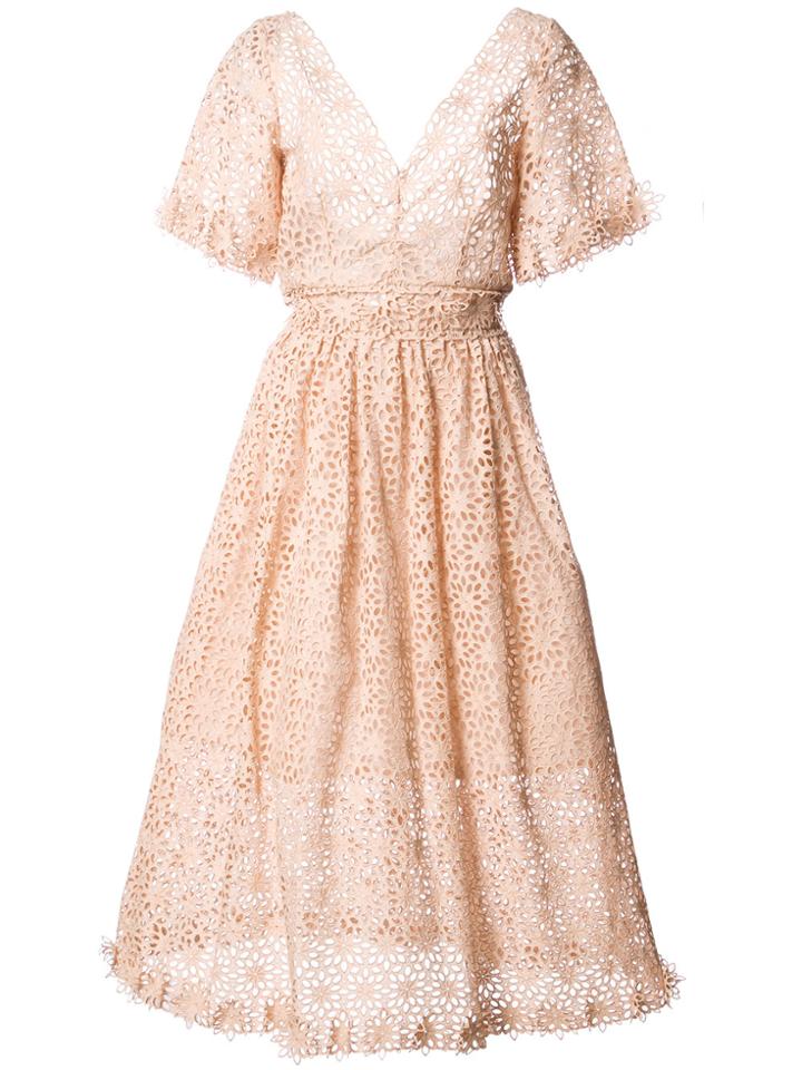 Oscar De La Renta Cutout Floral Flared Dress - Pink & Purple
