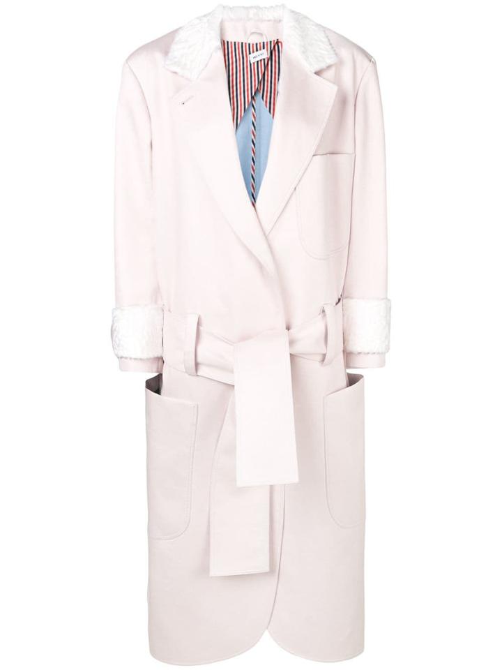 Thom Browne Fur Trim Oversized Sack Trench Coat - Pink