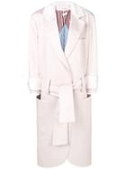 Thom Browne Fur Trim Oversized Sack Trench Coat - Pink