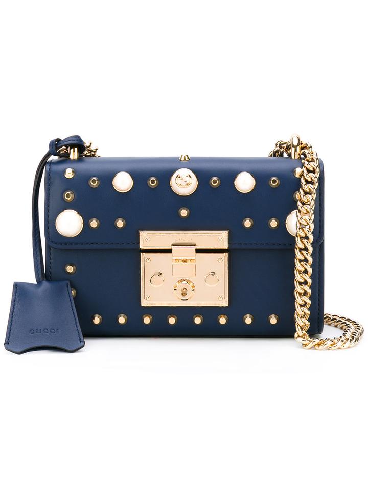 Gucci - Padlock Studded Shoulder Bag - Women - Calf Leather/pearls/metal - One Size, Blue, Calf Leather/pearls/metal