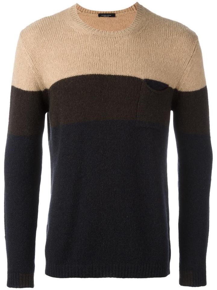 Roberto Collina Colour Block Jumper, Men's, Size: 52, Brown, Nylon/camel Hair/merino