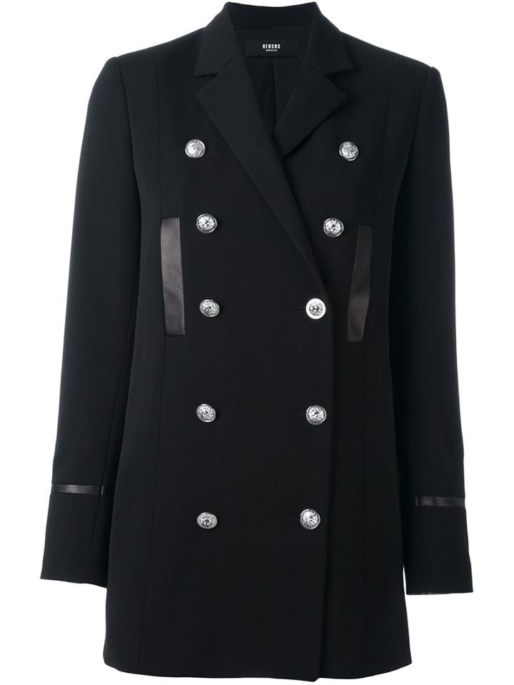 Versus Classic Collar Double-breasted Coat, Women's, Size: 40, Black, Spandex/elastane/viscose/wool
