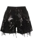 R13 Shredded Sequin Embellished Shorts - Black
