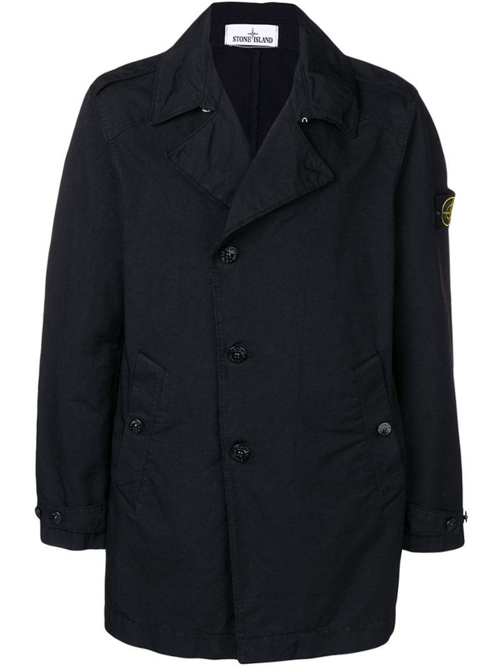 Stone Island Single-breasted Twill Coat - Black