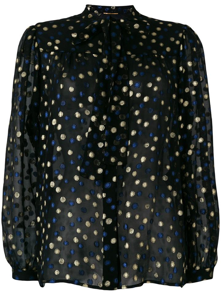 Saint Laurent Polka Dot Tie Neck Shirt - Black