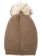 Inverni Racoon Fur Pompom Beanie, Women's, Brown, Cashmere/racoon Fur/merino
