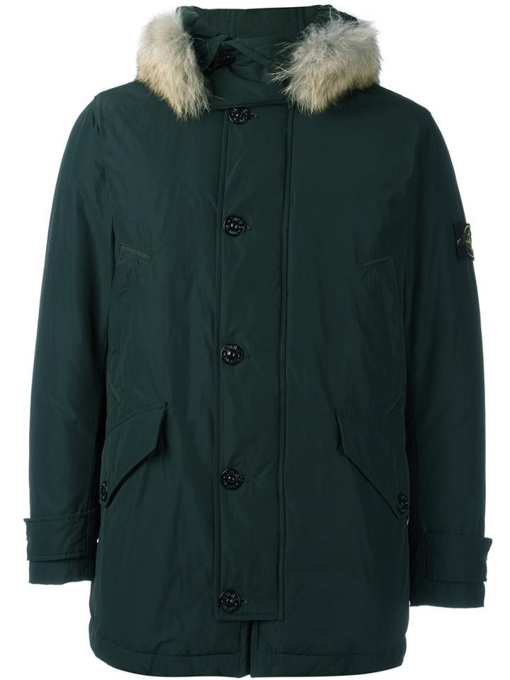 Stone Island Classic Parka Coat, Men's, Size: Xl, Green, Polyester/polyamide/cotton/coyote Fur